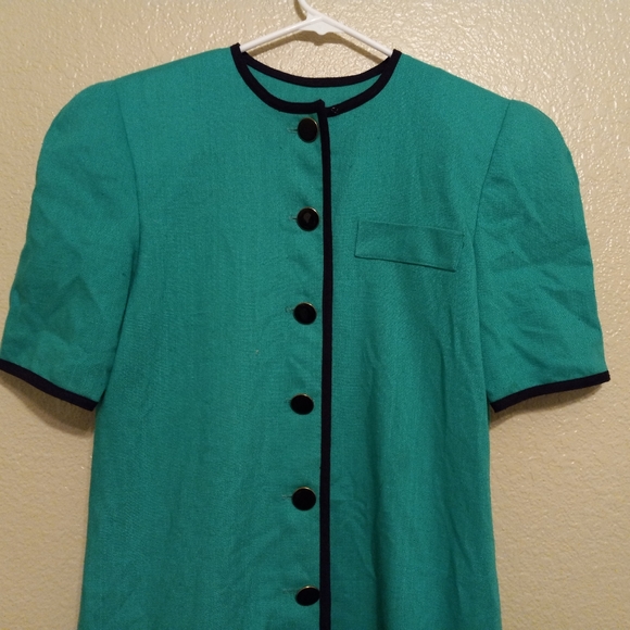 Joan Sparks for Daniel Barrett Vintage Tiered Green Linen Dress - Picture 3 of 5